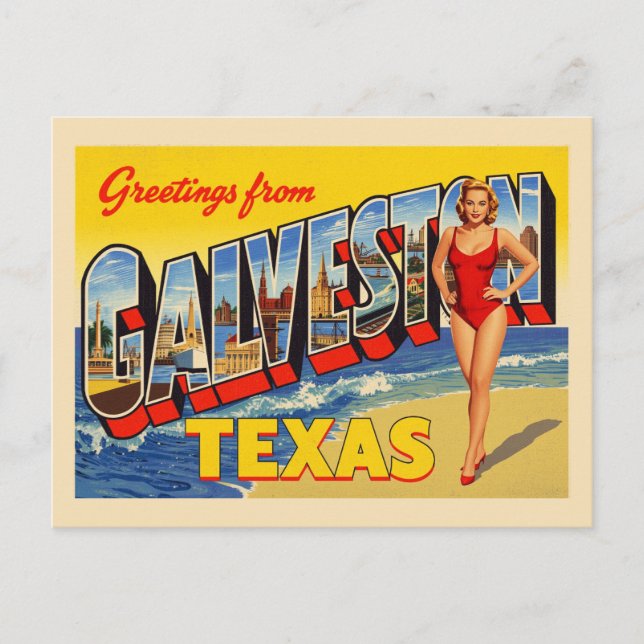 Greetings from Galveston Texas Vintage Postcard (Front)