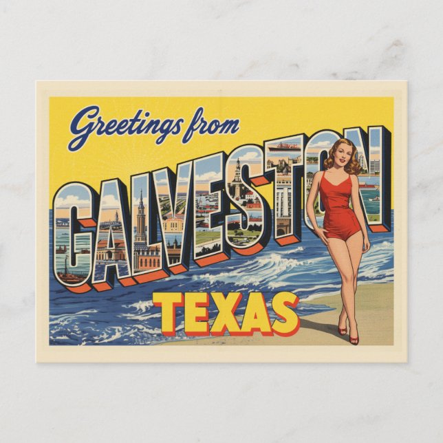 Greetings from Galveston Texas Vintage Postcard (Front)