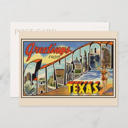 Greetings from Galveston Texas Vintage Postcard