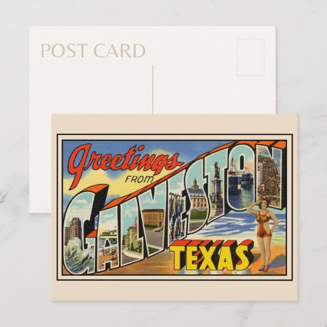 Greetings from Galveston Texas Vintage Postcard (Front/Back)