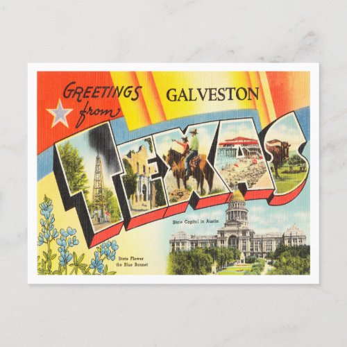 Greetings from Galveston Texas Vintage Travel Postcard