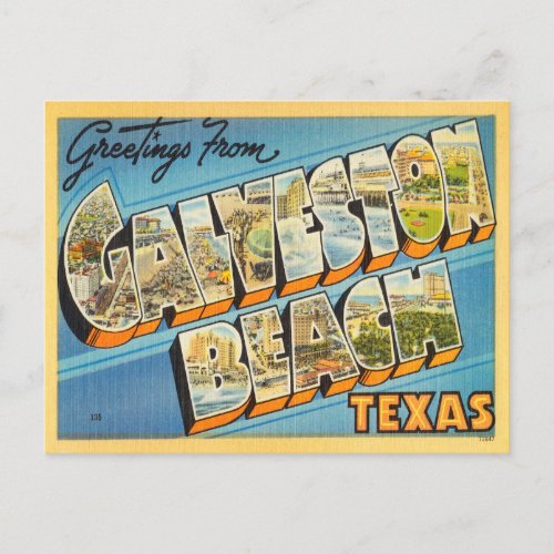 Greetings from Galveston Texas Vintage Travel Postcard
