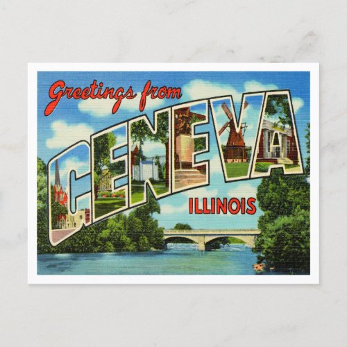 Greetings from Geneva Illinois Vintage Travel Postcard