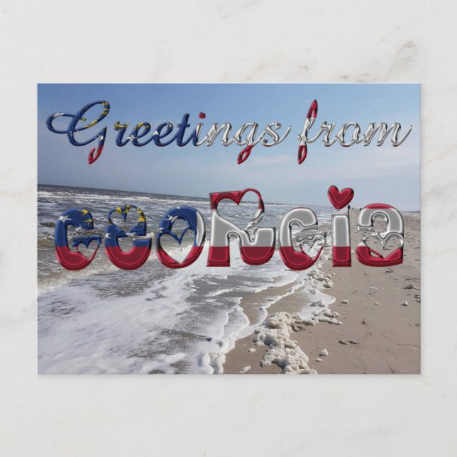 Greetings from Georgia State Flag Hearts USA Postcard (Front)