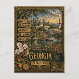 Greetings From Georgia   Vintage Retro Art Postcard