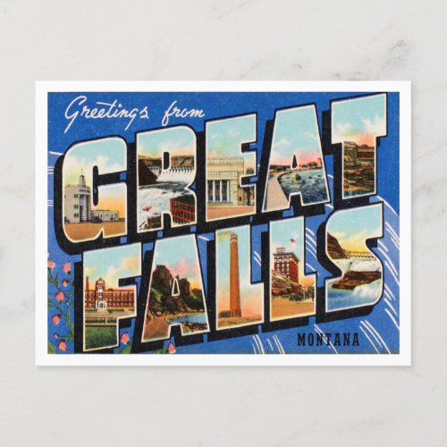 Greetings from Great Falls Montana Vintage Travel Postcard