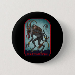 Greetings From Gruss Vom Krampus Christmas Festive Button