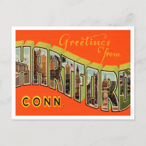 Greetings from Hartford Connecticut Travel Postcard