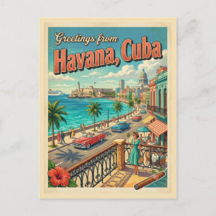 Greetings from Havana Cuba Vintage Postcard