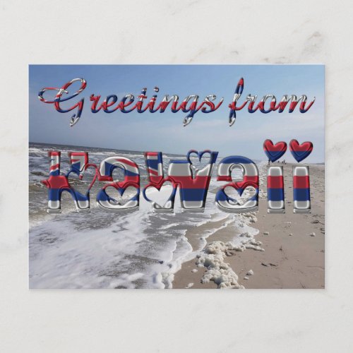 Greetings from Hawaii State Flag Hearts USA Postcard