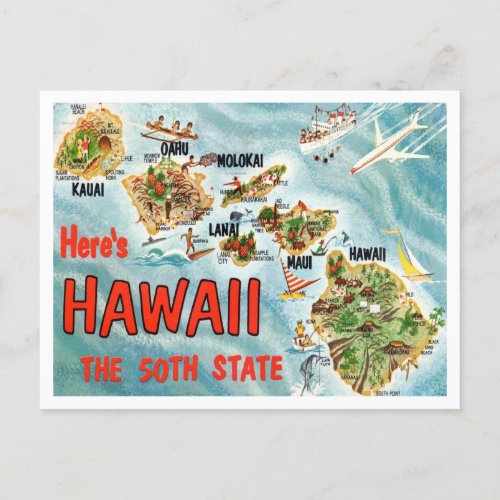 Greetings from Hawaii the 50th State Travel Postcard