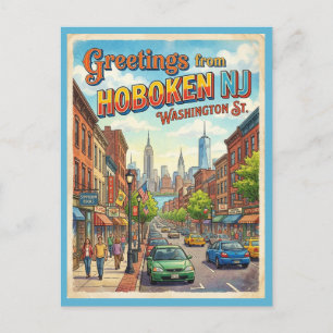 Greetings from Hoboken NJ Washington Street Postcard