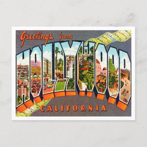 Greetings from Hollywood California Travel Postcard