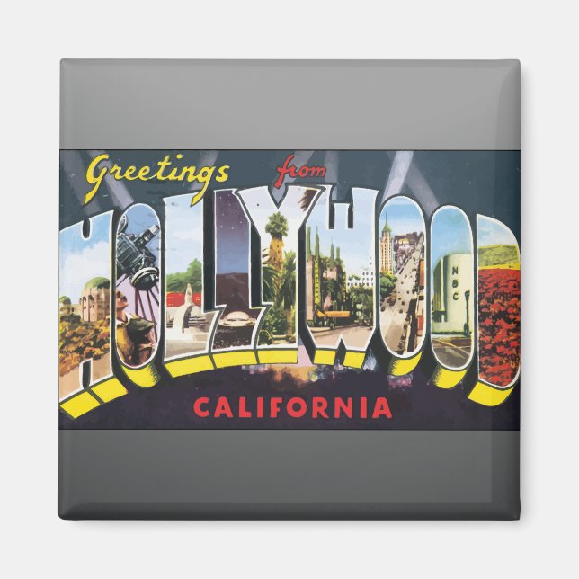 Greetings From Hollywood California, Vintage Magnet (Front)