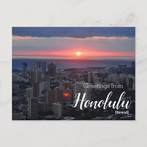 Greetings from Honolulu Hawaii Sunset Postcard