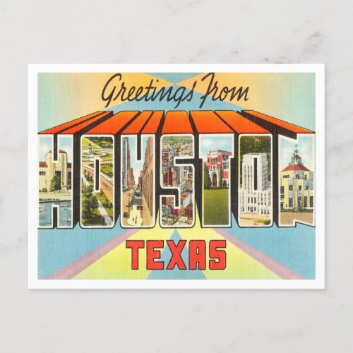 Greetings from Houston Texas Vintage Travel Postcard