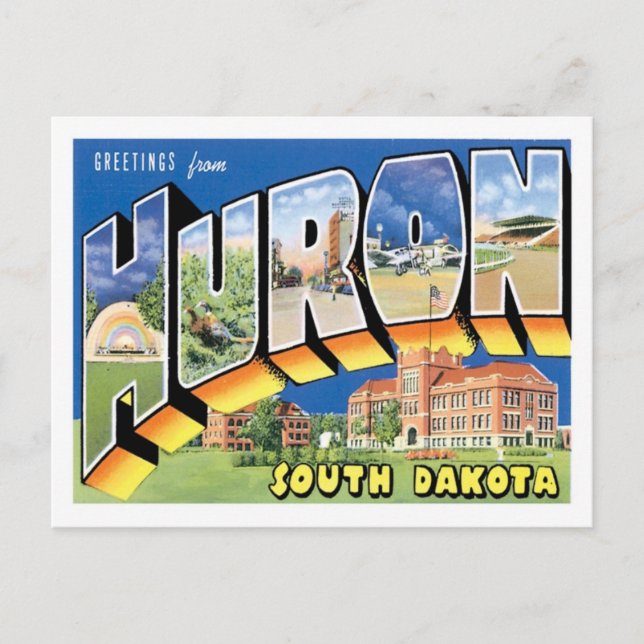 Greetings From Huron South Dakota US City Postcard (Front)