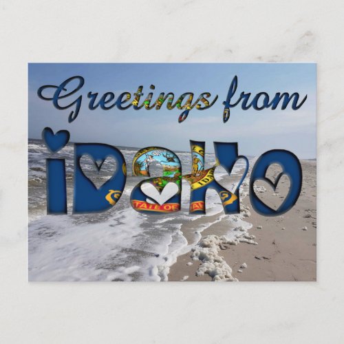 Greetings from Idaho State Flag Hearts USA Postcard