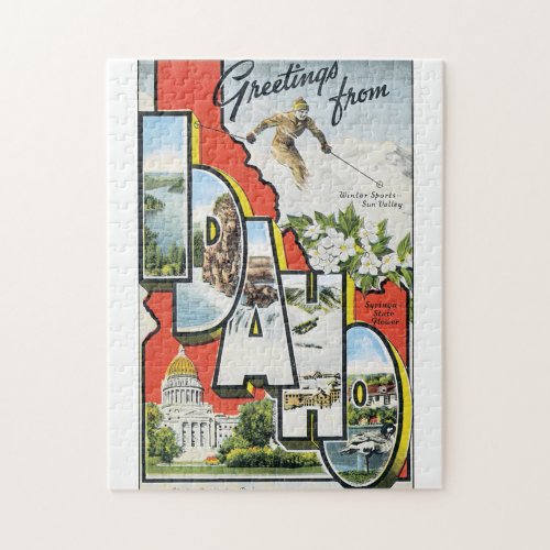 Greetings from Idaho Vintage Travel Poster Artwork Jigsaw Puzzle