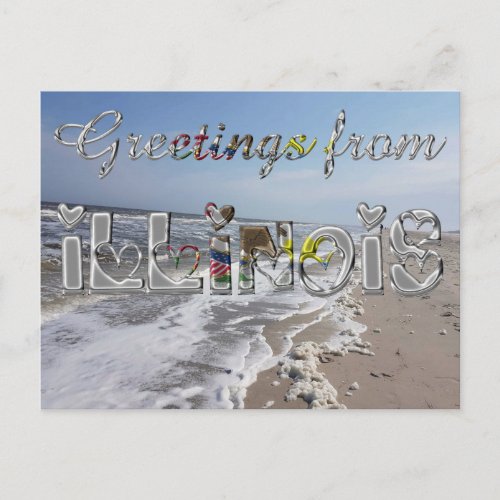 Greetings from Illinois State Flag Hearts USA Postcard