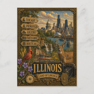 Greetings From Illinois Vintage Retro Art Postcard