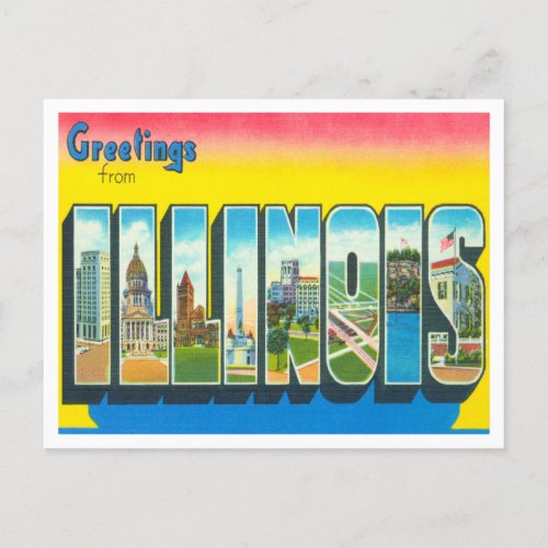 Greetings from Illinois Vintage Travel Postcard