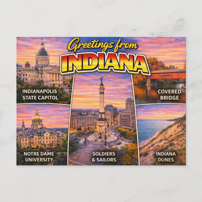Greetings From Indiana Postcard (Front)