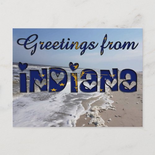 Greetings from Indiana State Flag Hearts USA Postcard