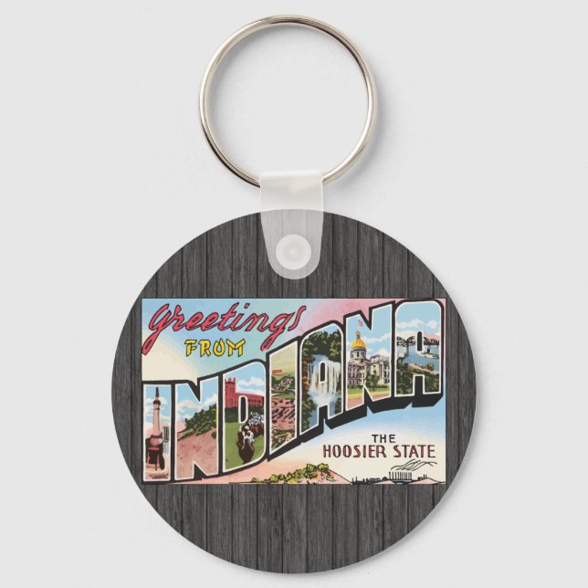 Greetings From Indiana The Hoosier State, Vintage Keychain (Front)