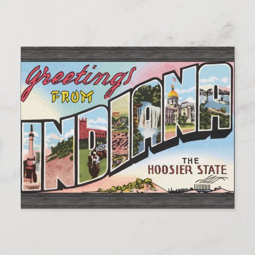 Greetings From Indiana The Hoosier State Vintage Postcard