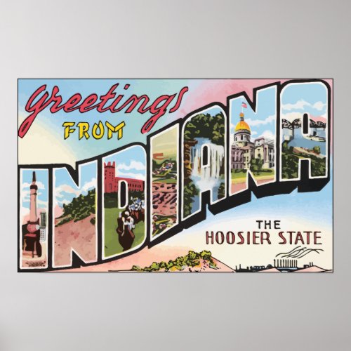 Greetings From Indiana The Hoosier State Vintage Poster