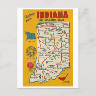 Greetings from Indiana Vintage Map Postcard