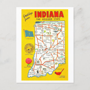Greetings from Indiana Vintage Map Postcard