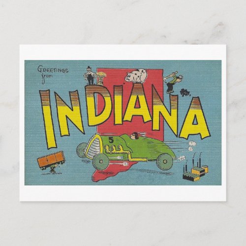 Greetings from Indiana Vintage Postcard