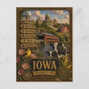 Greetings From Iowa Vintage Retro Art Postcard