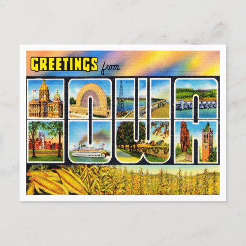 Greetings from Iowa Vintage Travel Postcard