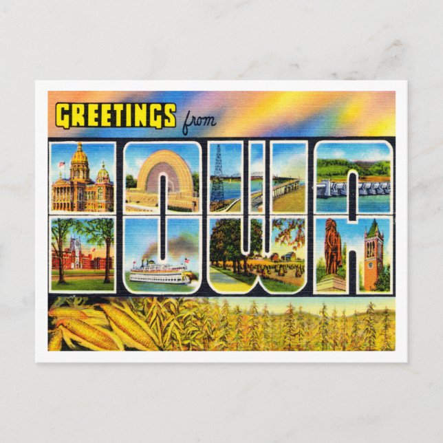 Greetings from Iowa Vintage Travel Postcard (Front)