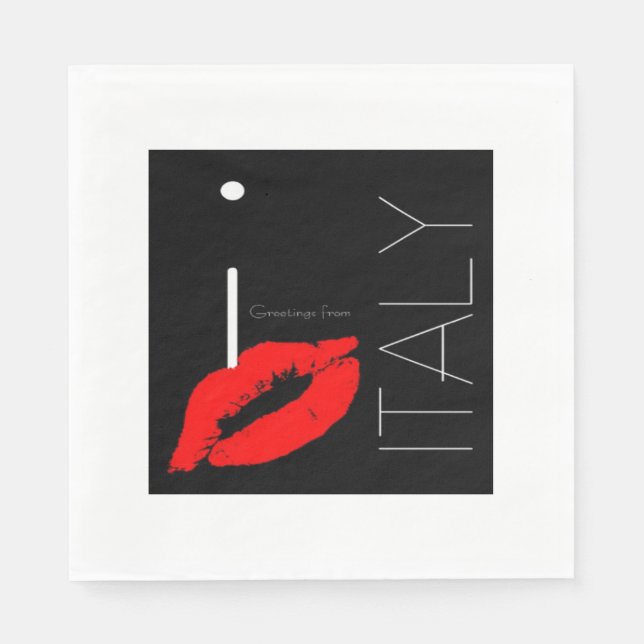 Greetings from Italy Italian Red Lipstick Kiss Paper Napkins (Front)
