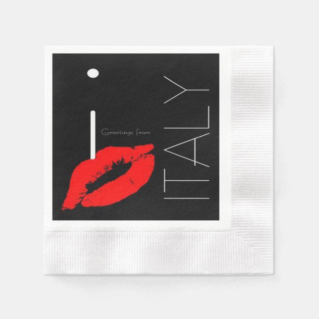 Greetings from Italy Italian Red Lipstick Kiss Paper Napkins (Front)