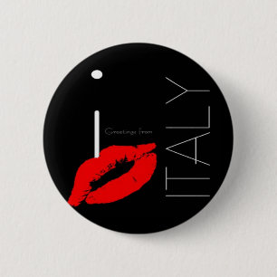 Greetings from Italy Red Lipstick Love Kiss Button