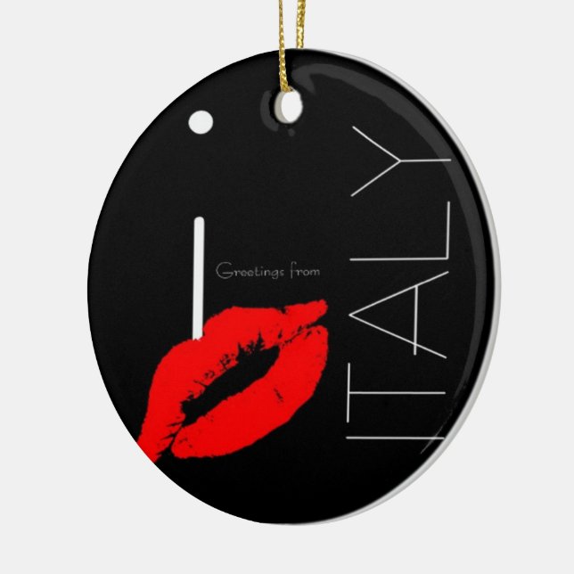 Greetings from Italy Red Lipstick Love Kiss Ceramic Ornament (Left)