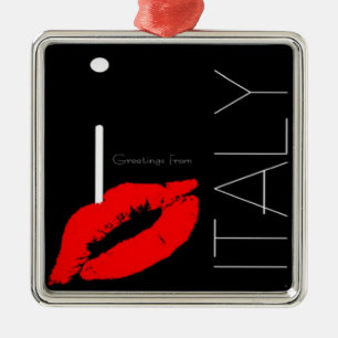 Greetings from Italy Red Lipstick Love Kiss Metal Ornament