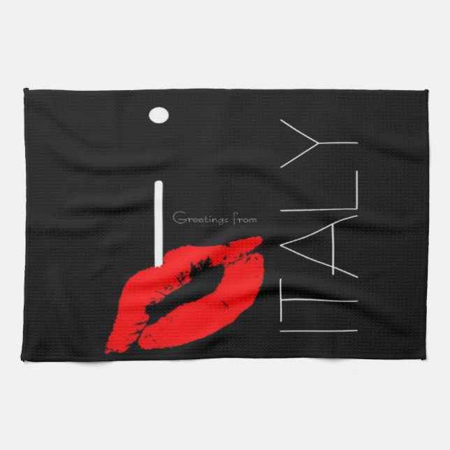 Greetings from Italy Red Lipstick Love Kiss Towel (Horizontal)