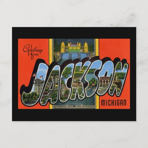 Greetings from Jackson Michigan Postcard