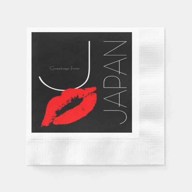 Greetings from Japan Japanese Red Lipstick Kiss Paper Napkins (Front)