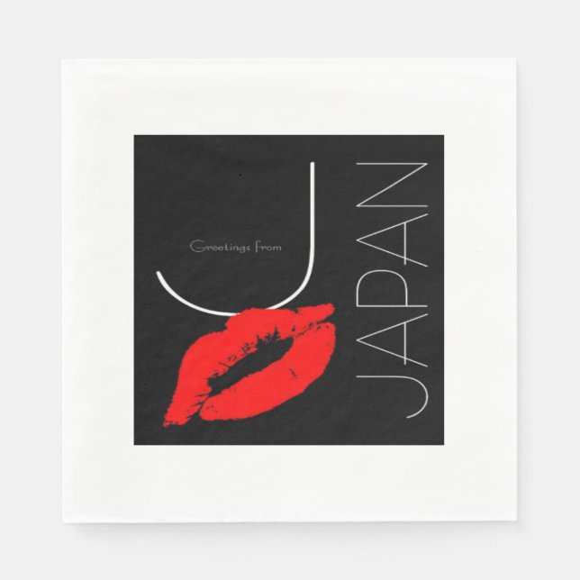 Greetings from Japan Japanese Red Lipstick Kiss Paper Napkins (Front)