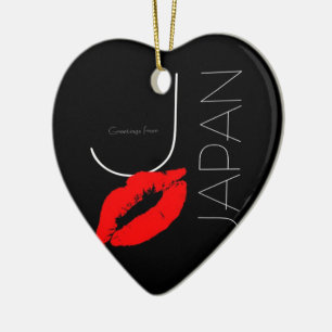 Greetings from Japan Red Lipstick Kiss Black Ceramic Ornament