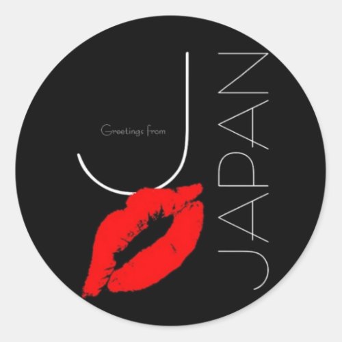 Greetings from Japan Red Lipstick Kiss Black Classic Round Sticker