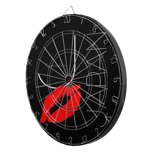 Greetings from Japan Red Lipstick Kiss Black Dartboard With Darts (Front Right)