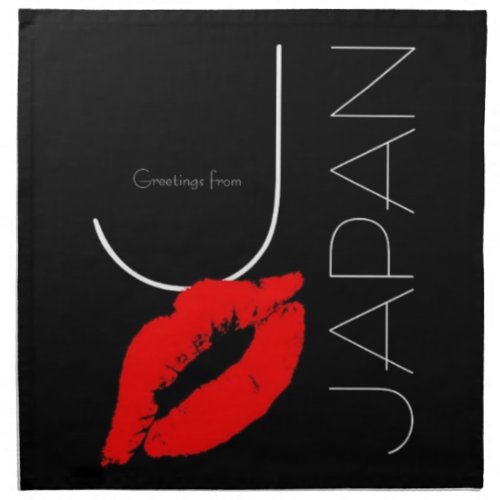 Greetings from Japan Red Lipstick Kiss Black Napkin